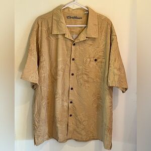 CARIBBEAN Silk Cotton Mens Casual Island Vacay Button Down  Shirt Gold Size XL
